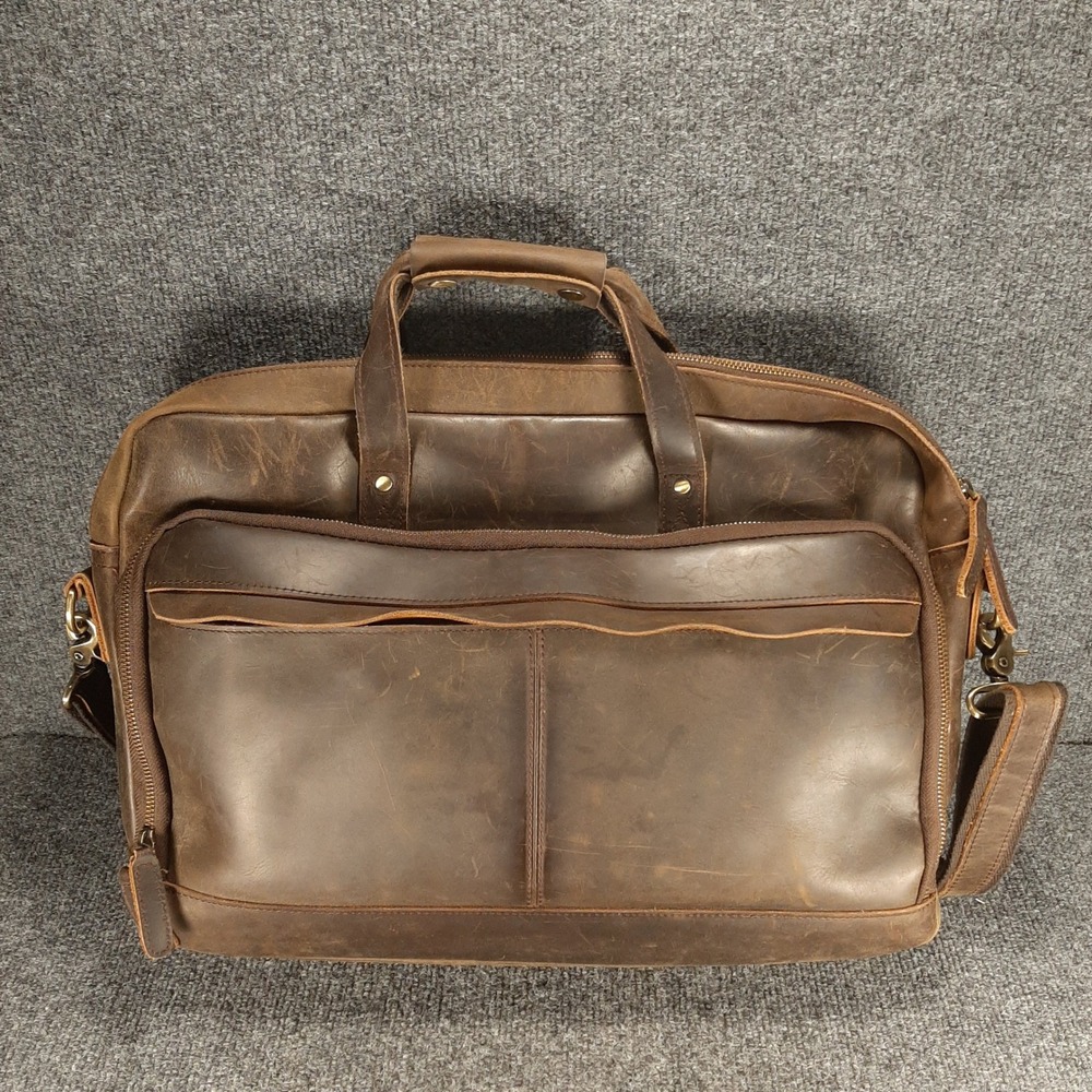 Leather Briefcase Distressed 18x14x5 Brown Mens Messenger Bag Unbranded
